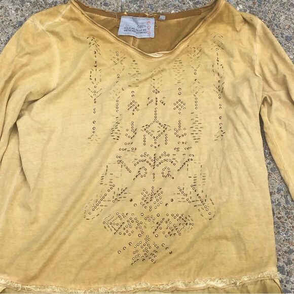 CECIL Peasant Bohemian Embroidered Yellow Long Sleeve Tunic - Picture 3 of 10
